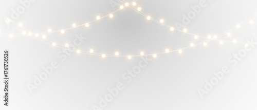 Seamless decorative Christmas border with conifer branches and lights overlay background