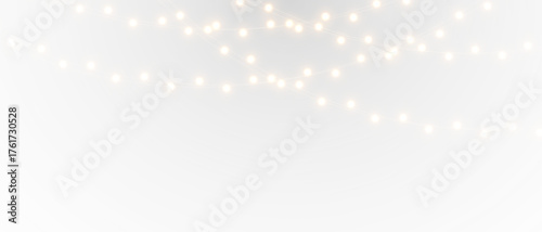 Seamless decorative Christmas border with conifer branches and lights overlay background