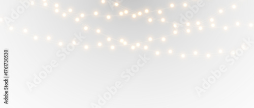 Seamless decorative Christmas border with conifer branches and lights overlay background