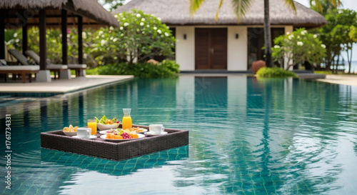 Luxury Floating Breakfast by the Pool with Ocean Sunset View