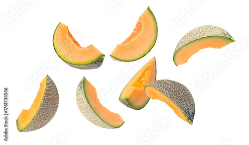 Schilderij op canvas cantaloupe melon slices on transparent background.