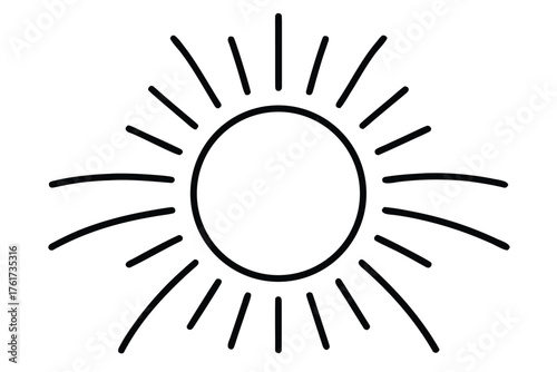 Illustration of a Black and White Sun with Rays Emanating Outwards