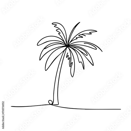 Continuous line drawing of a palm tree on a beach background  