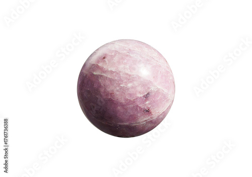 An elegant Lilac Lepidolite orb on a white isolated background, displaying delicate lilac and purple shades with a refined polish. Suitable for luxury decor or crystal therapy.