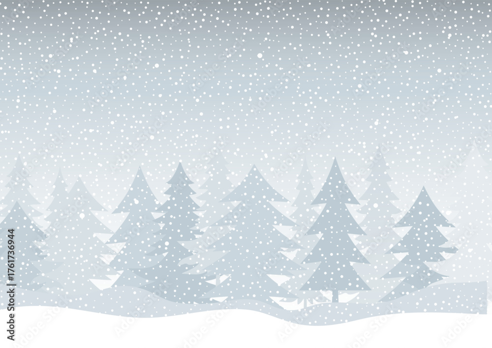 Fototapeta premium Winter landscape of trees with falling snow
