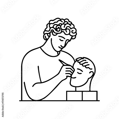 Sculptor carving a marble bust, symbolizing creativity, craftsmanship, fine art, and dedication to artistic expression.