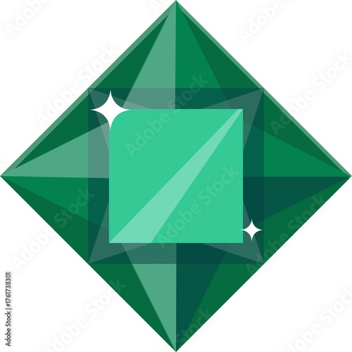Sparkling Emerald Gemstone Faceted Diamond Shape Crystal Clear Brilliance With Light Reflection On Transparent Background