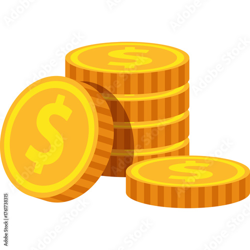 Stack Of Gold Coins With Dollar Signs In A Minimalist Style And A Transparent Background
