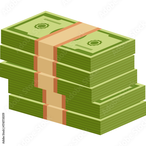 Stack Of Green Banknotes Bound By A Light Orange Paper Band On A Transparent Background