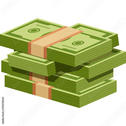 Stack Of Green Dollar Bills Tied With A Light Brown Paper Band Isolated On A Transparent Background