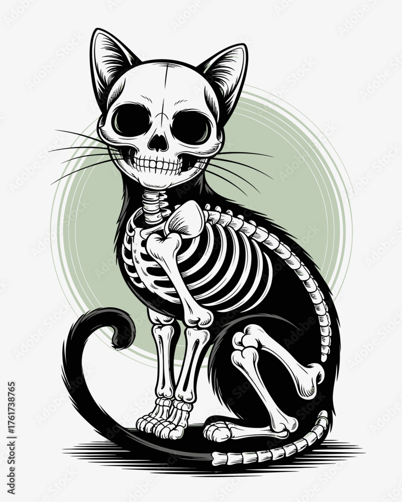 Obraz premium Spooky Skeleton Cat Vector Illustration