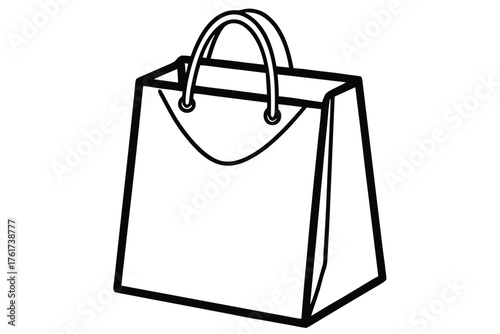 Line art of a simple shopping bag in black and white colors