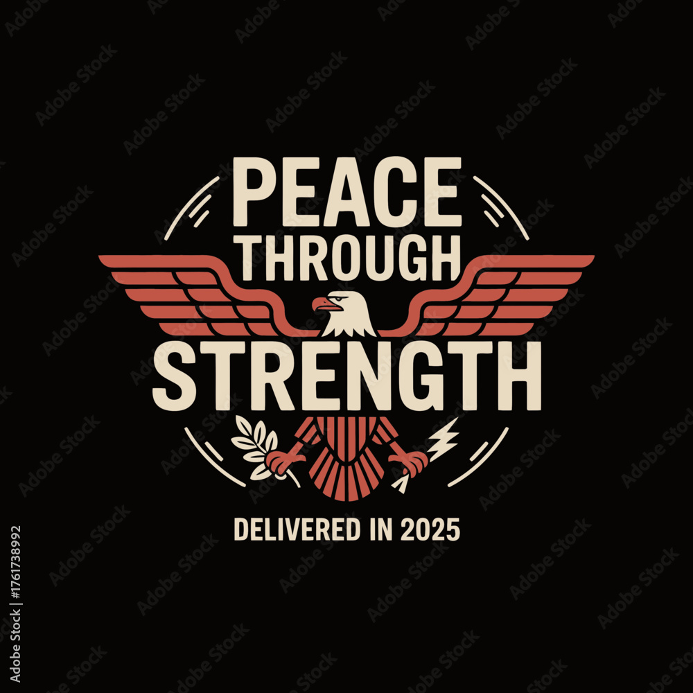 Naklejka premium Peace Through Strength Eagle Vector T-Shirt Design