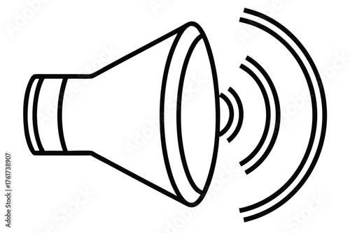 Black and white illustration of a loudspeaker with emanating sound waves