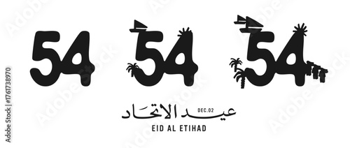 Eid Al Etihad - Union Day of UAE. National Day of 54 Years Anniversary. (Translate of Arabic Text: Arabic Translate: Sustainability, The Emirates). Vector Illustration.