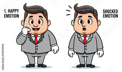 Businessman Character with Happy and Shocked Expressions Illustration