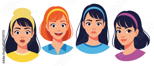 Female Facial Expressions Illustration – Different Emotions