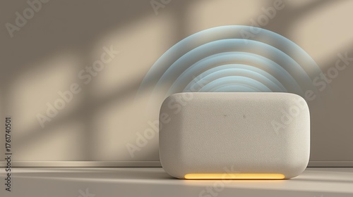 Minimalist background featuring Echo Show 8 with sound waves, perfect for advertising and promotional use