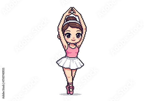 Pixel Art Ballerina in Fifth Position with Pink Leotard.