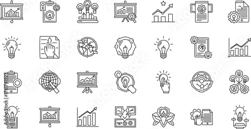Business Idea, Strategy, and Growth Line Icons Mega Set