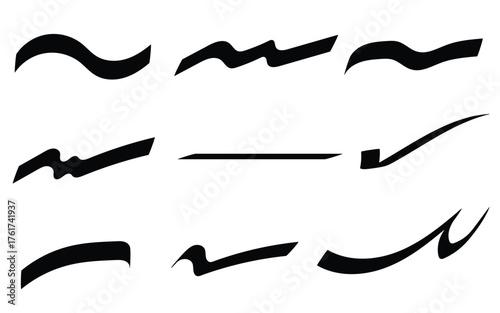 underline stroke set. Hand drawn red swirl swoosh underline calligraphic element. Vector illustration.