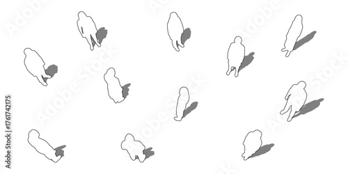 CAD Drawings. Outline Set of people isolated on white background. standing. Top view. Vector illustration.