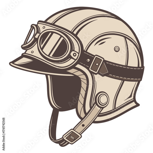 Vintage motorcycle helmet with goggles and leather straps a classic retro design for riders and enthusiasts isolated on white background