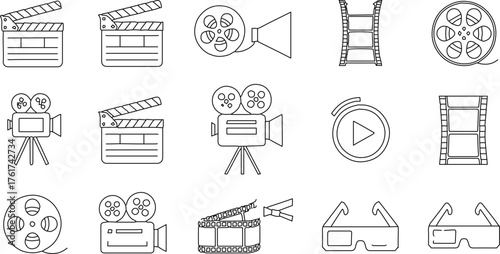 Film Production and Cinema Line Icons Set