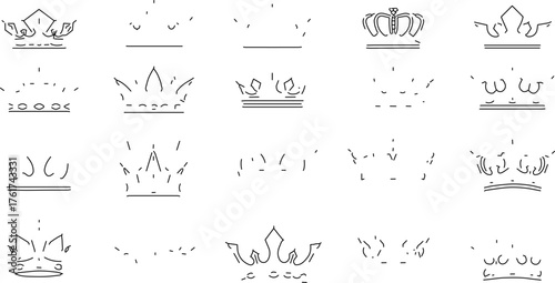 Minimalist Line Art Crown and Tiara Icons Set