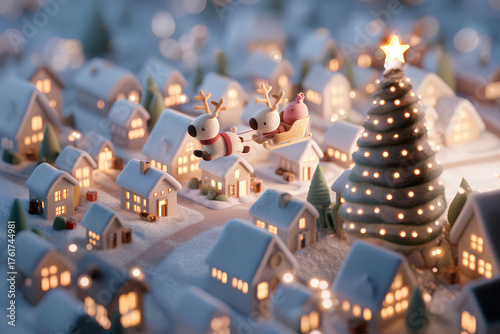 空飛ぶ可愛いトナカイのサンタさん（3D） / Flying Cute Reindeer Santa Claus (3D)
