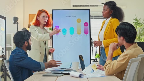 Diverse fintech innovators and multiethnic professionals collaborate in an agile hackathon workshop, integrating AI-powered analytics and adaptive business models to drive exponential growth, digital 