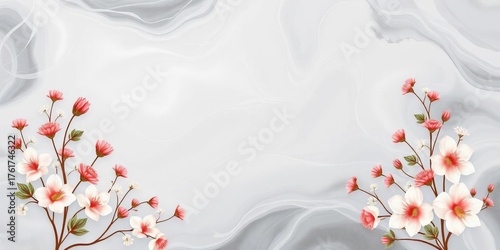 Elegant floral wedding invitation template with silver fluid background and wild leaves botanical illustration,  classic,  greeting