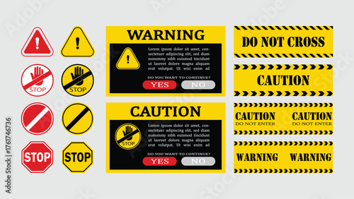 Warning and caution signs set isolated on white background