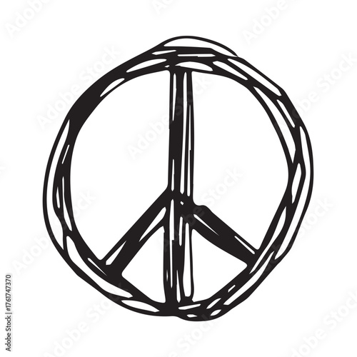 Hand drawn peace sign No war symbol Hippie clipart in doodle style Single element for print, web, design, decor