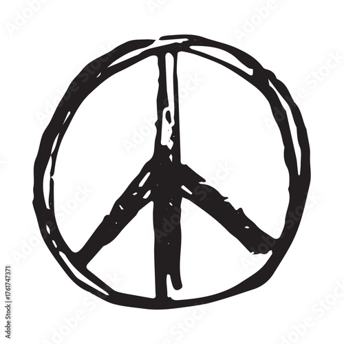 Hand drawn peace sign No war symbol Hippie clipart in doodle style Single element for print, web, design, decor
