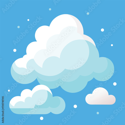 Stylized white clouds with blue shading on a bright blue sky