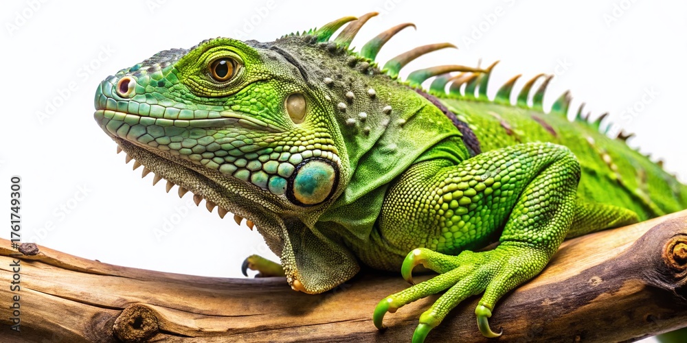 Fototapeta premium Green Iguana, Reptile, Lizard, Tropical Animal, Isolated on White Background