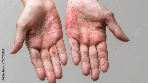 Young man with hand foot and mouth disease