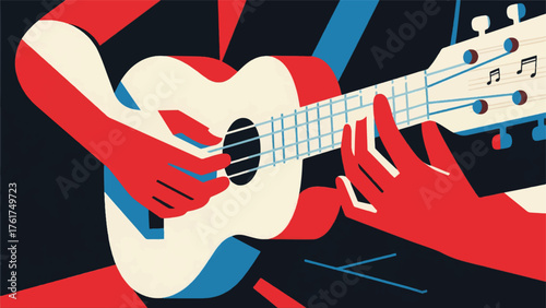 Illustration Vector Close-Up On Hands Playing A Musical Instrument Vector Design Template