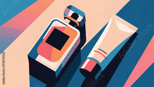 Illustration Vector Close-Up Vector Of A Favorite Perfume Bottle And A Matching Body Lotion, Emphasizing A Personal Signature Scent Vector Design Template
