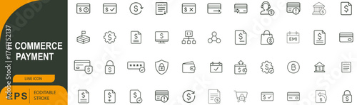 E-Commerce Payment Icon Set – Symbols of Online Shopping, Digital Transactions, and Financial Security