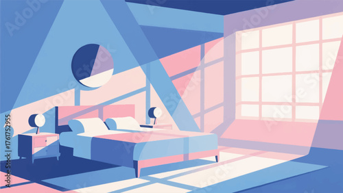 Illustration Vector Collage Of Different Types Of Natural Light Streaming Into A Bedroom Throughout The Morning Vector Design Template