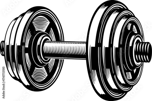 Weightlifting Equipment Illustration: A meticulously crafted illustration presents a sleek dumbbell, symbolizing strength and fitness. Its detailed design embodies power and determination.