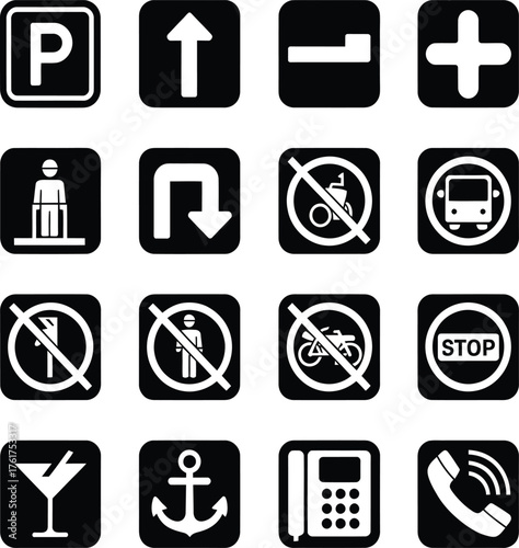 Universal Communication: A graphic array of essential universal symbols that concisely convey vital information, guiding navigation and promoting clarity in a range of environments.