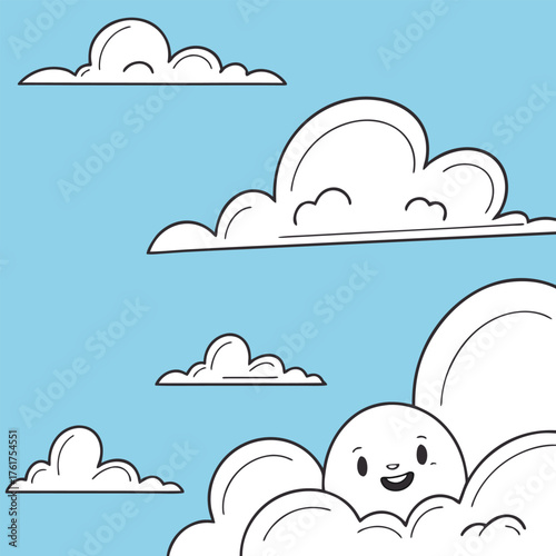 Cartoon Clouds with Happy Face Peeking illustration