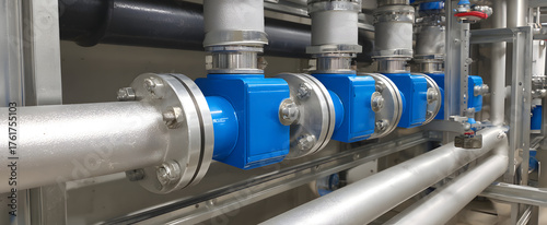 Compressed air system piping set up with attached valves and connectors.