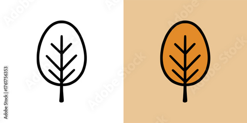 Two simple trees shown side by side one outlined in black the other filled with warm orange tones