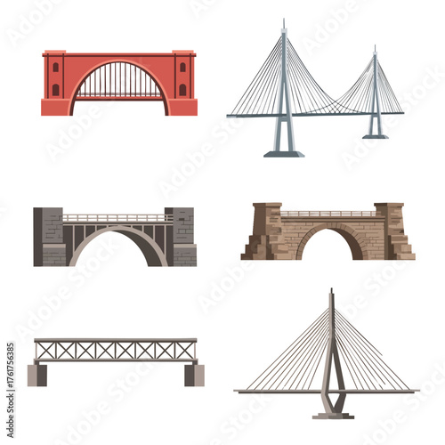 Diverse Collection of Illustrated Bridges in Various Architectural Styles and Designs.