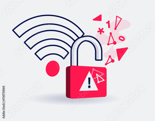 Free wifi security risk symbol with an open padlock and public network symbol. Easy to use for your website or presentation.