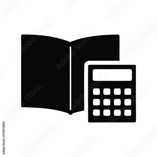 Open book and calculator black and white illustration for education financial